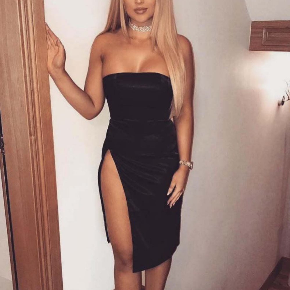 Black strapless high slit dress Meshki